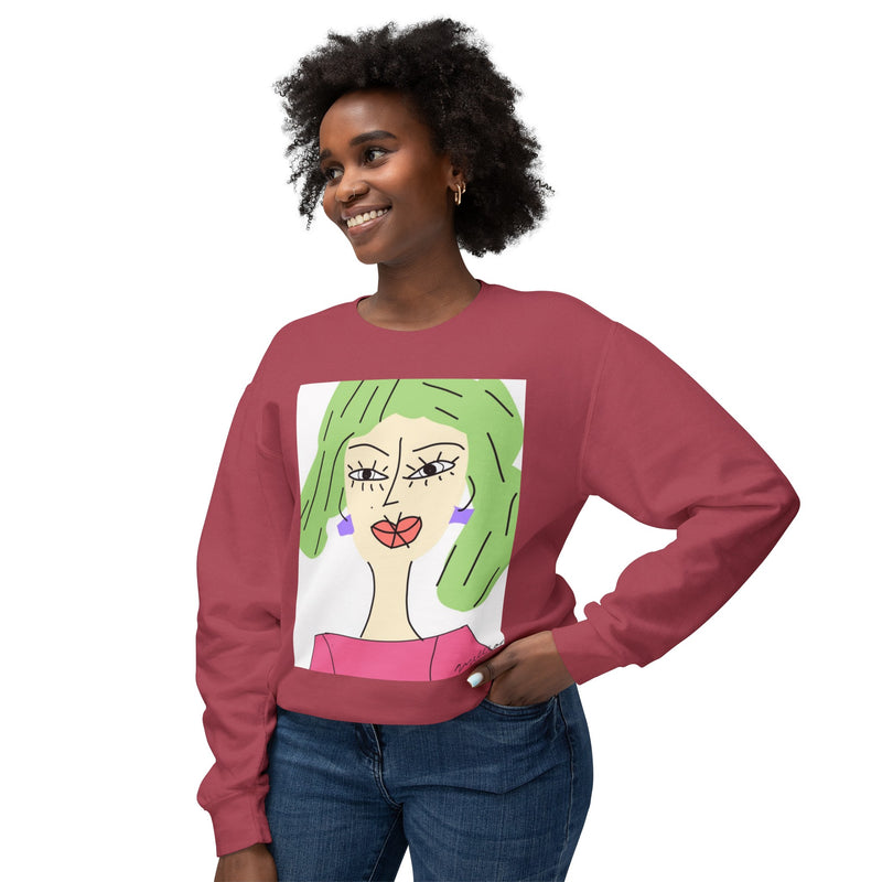 Green Hair Lady Unisex2 Lightweight Crewneck Sweatshirt