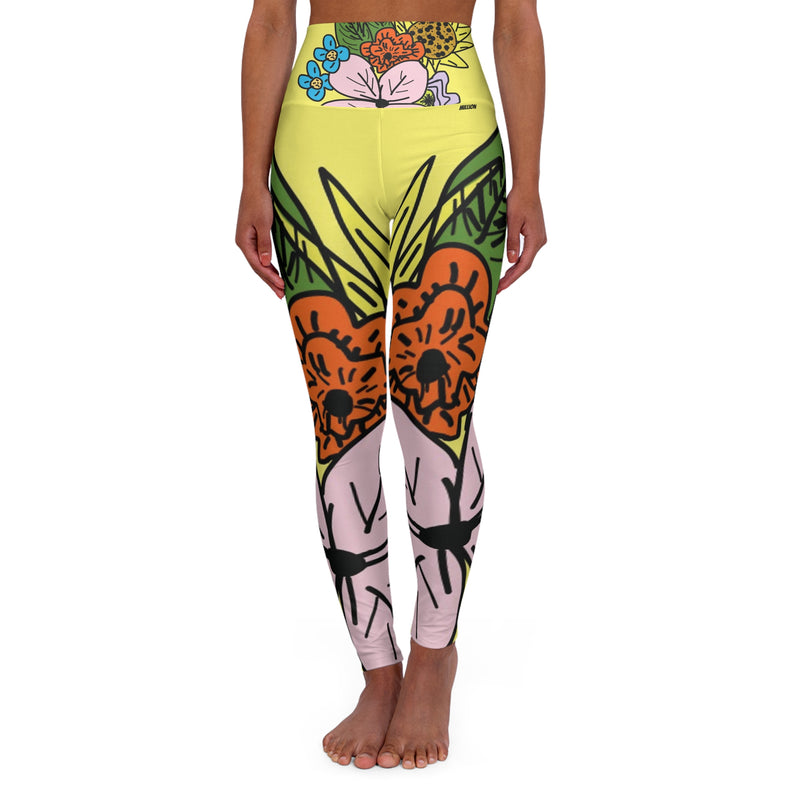 Yellow Flora High Waisted Yoga Leggings