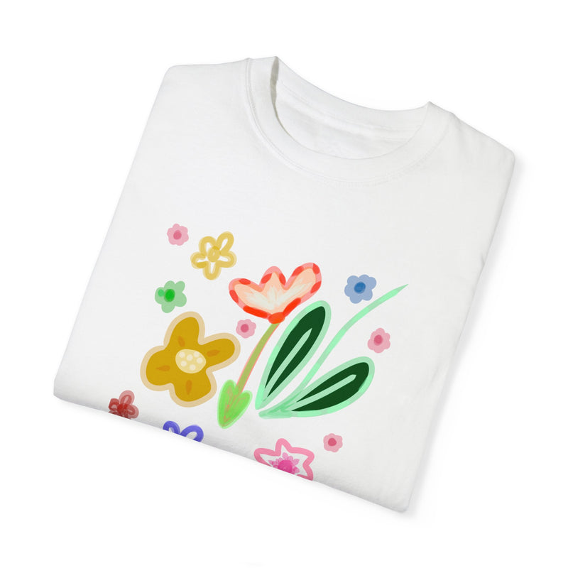 Cute Flowers Print Garment-Dyed T-shirt