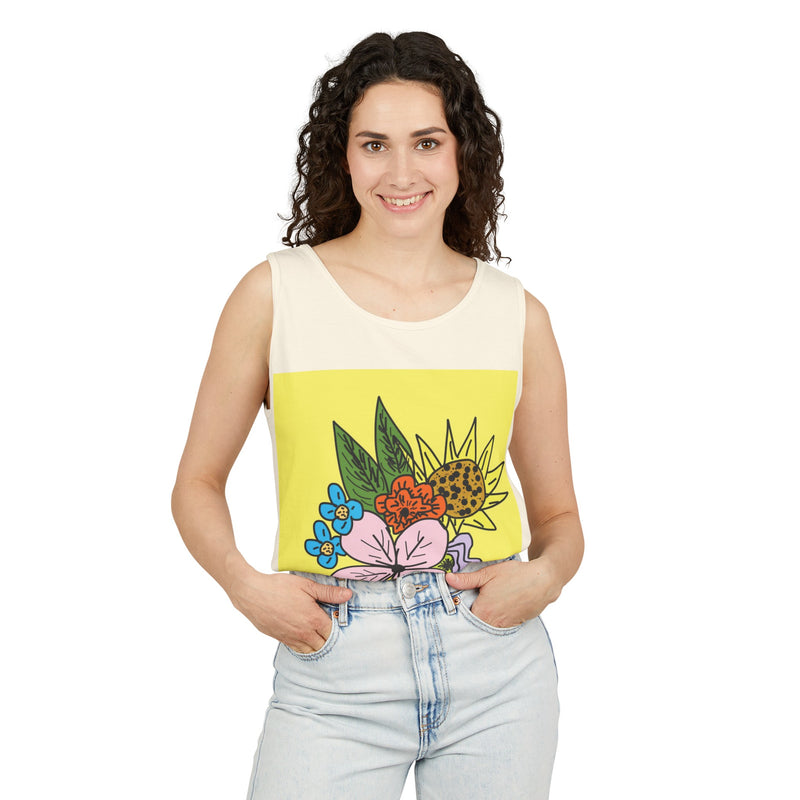 Yellow Flora Unisex Garment-Dyed Tank Top