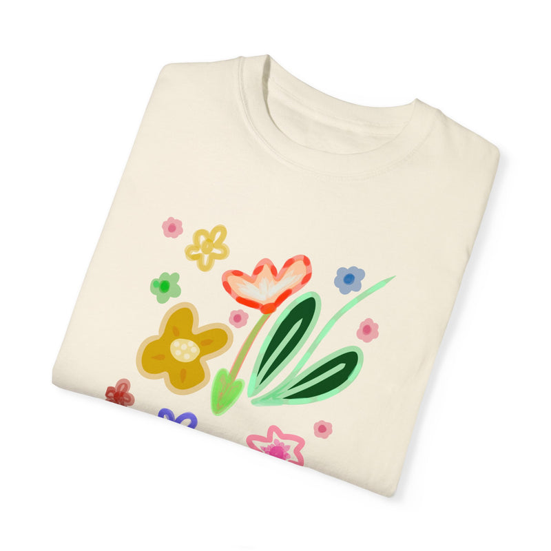 Cute Flowers Print Garment-Dyed T-shirt