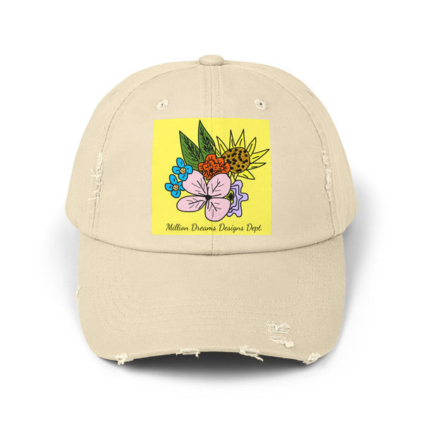 Yellow Flora Unisex Distressed Cap