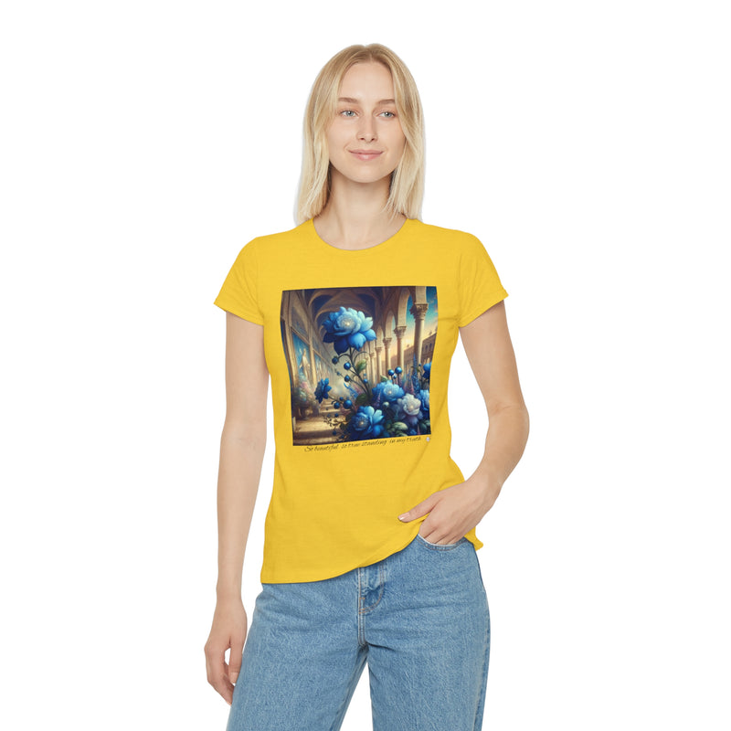 Women's Iconic T-Shirt - Sapphire Flowers Renaissance Background Design