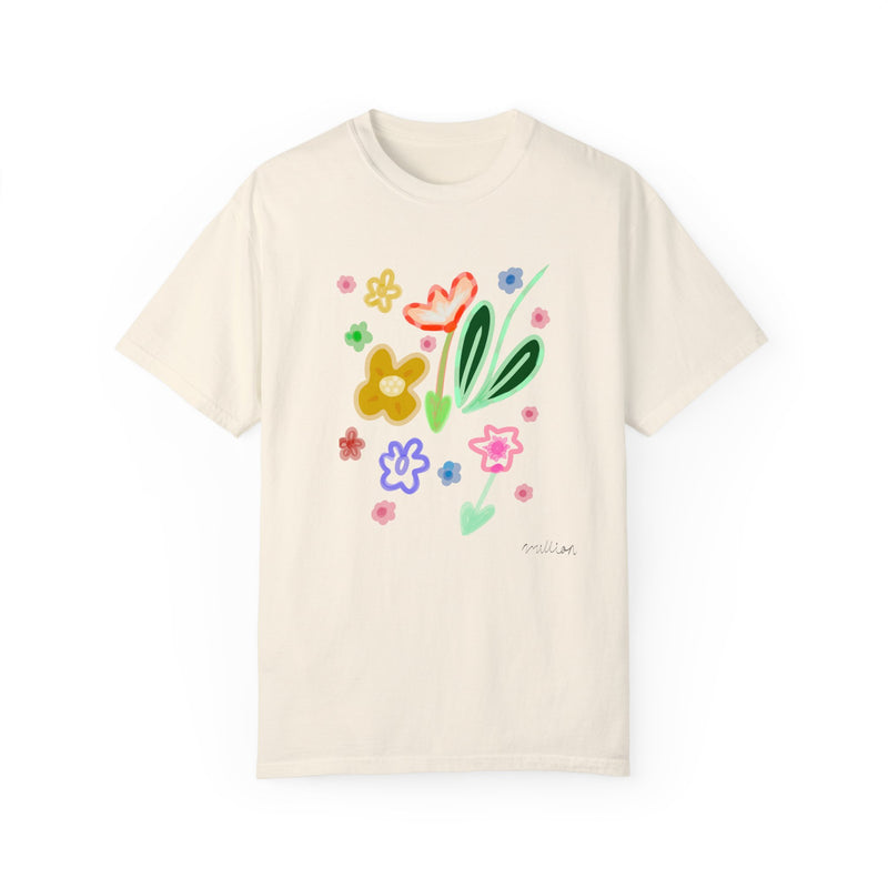 Cute Flowers Print Garment-Dyed T-shirt