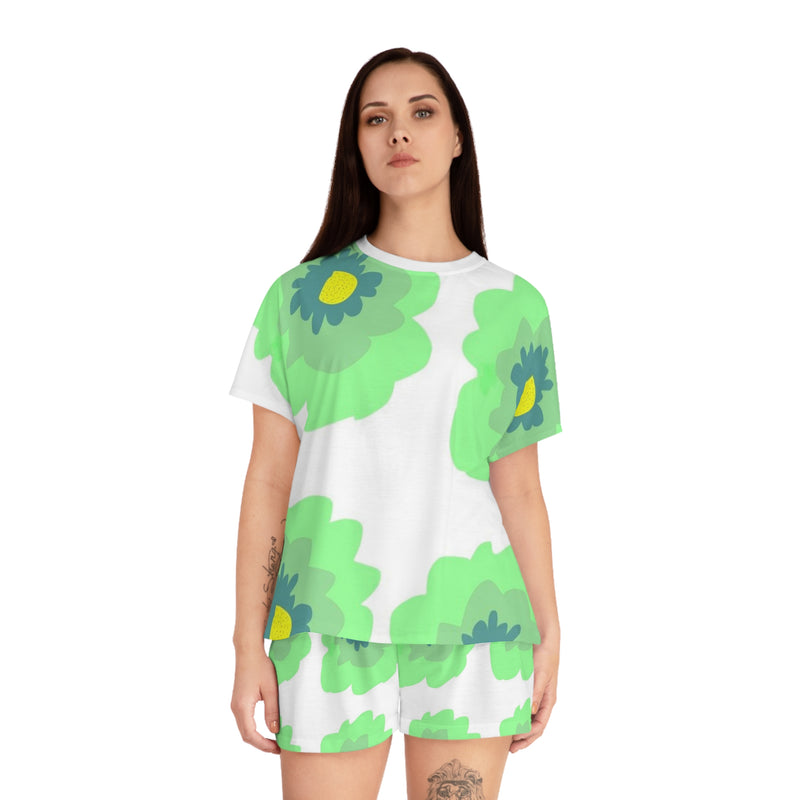 Freeform Green flowers Design Women's Short Pajama Set (AOP)