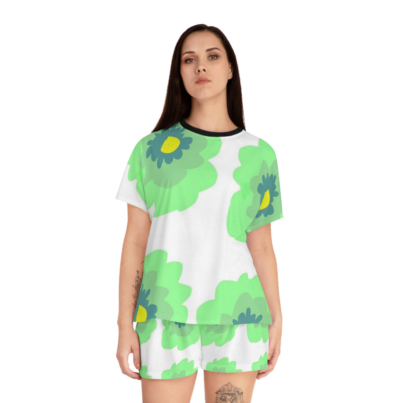 Freeform Green flowers Design Women's Short Pajama Set (AOP)