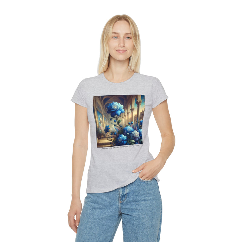 Women's Iconic T-Shirt - Sapphire Flowers Renaissance Background Design