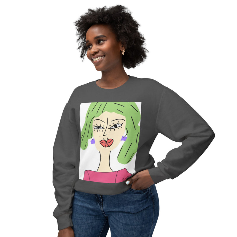 Green Hair Lady Unisex2 Lightweight Crewneck Sweatshirt