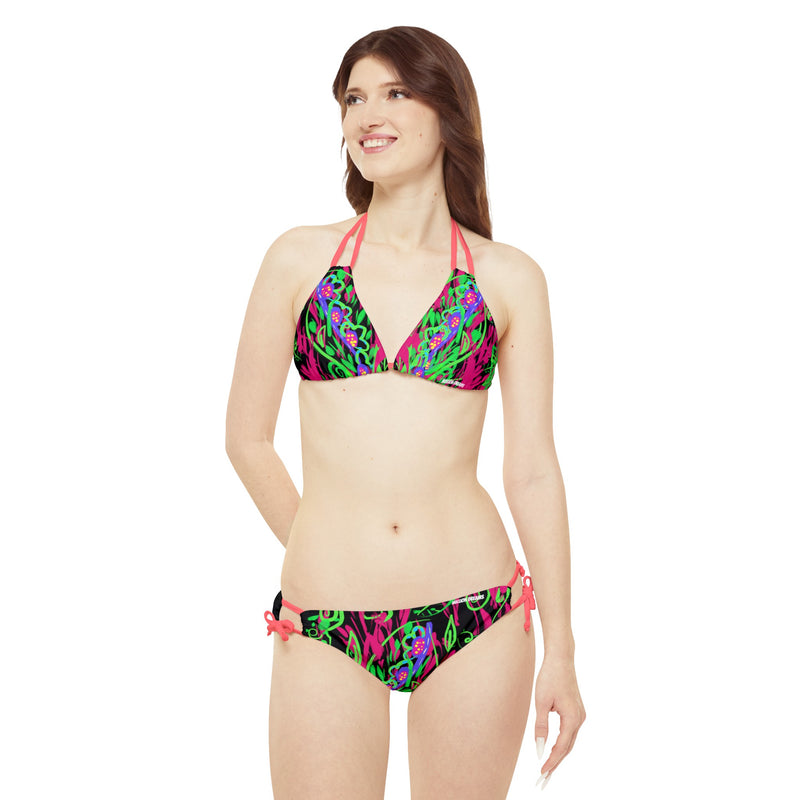 Leafs Neon Strappy Bikini Set (AOP)