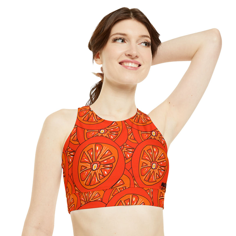 Tangie Orange High Neck Crop Bikini Top (AOP)