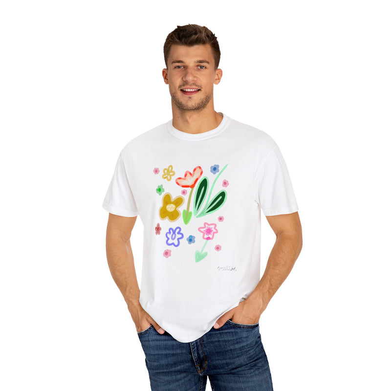 Cute Flowers Print Garment-Dyed T-shirt