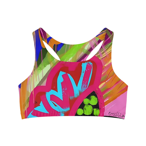 Abstract Frenzy Print Seamless Sports Bra (AOP)