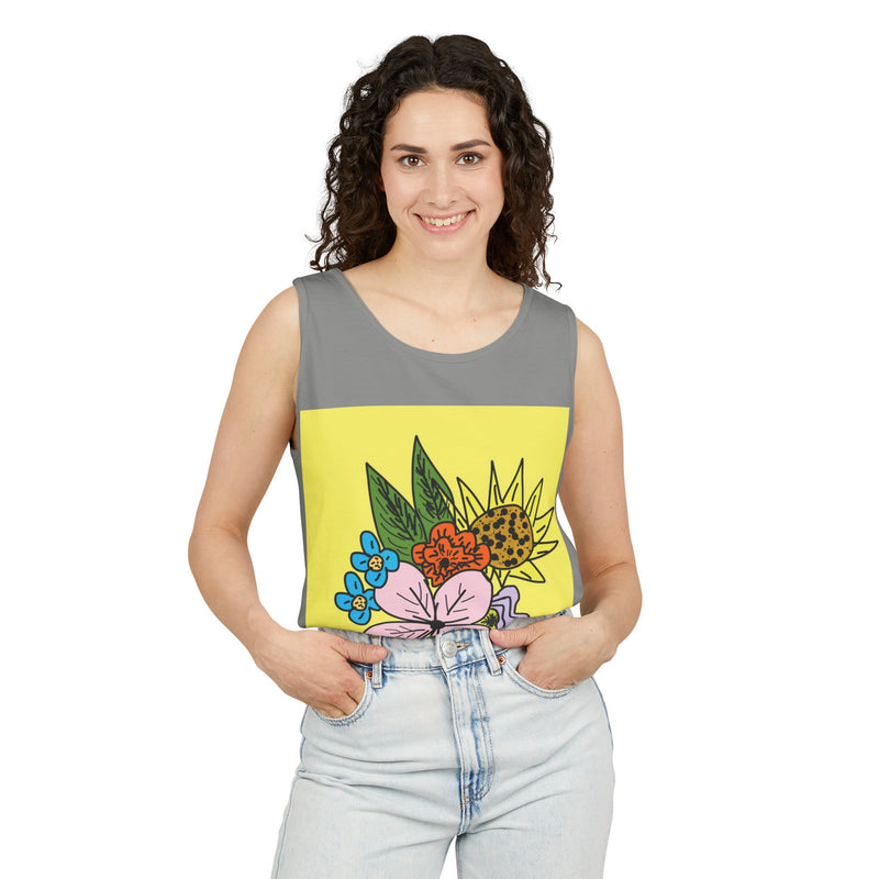 Yellow Flora Unisex Garment-Dyed Tank Top