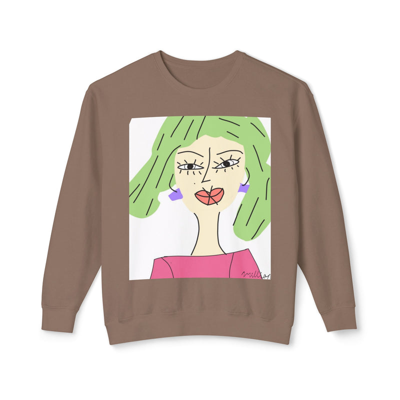 Green Hair Lady Unisex2 Lightweight Crewneck Sweatshirt