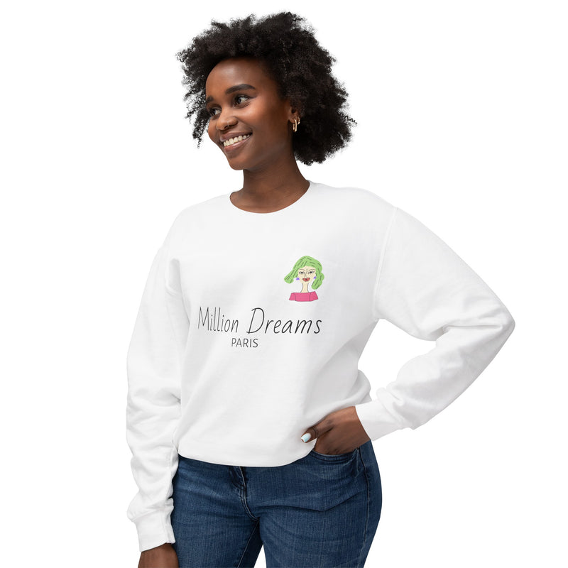 Green hair Lady Unisex Lightweight Crewneck Sweatshirt