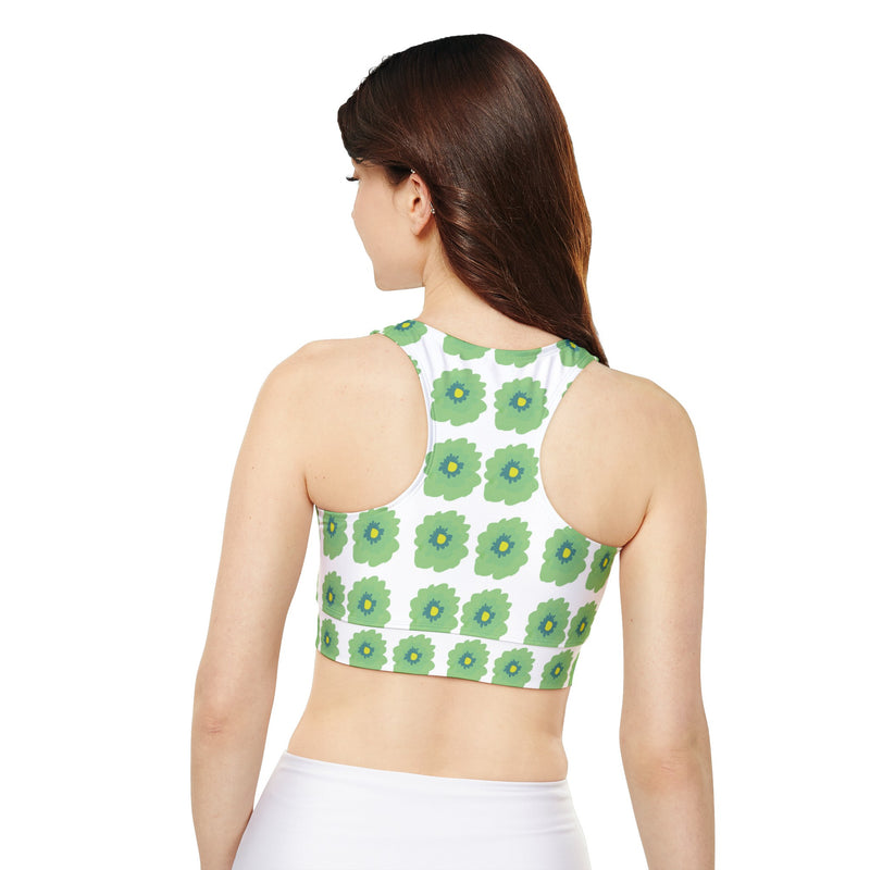 Flower Bloom Green  Bold Fully Lined, Padded Sports Bra (AOP)