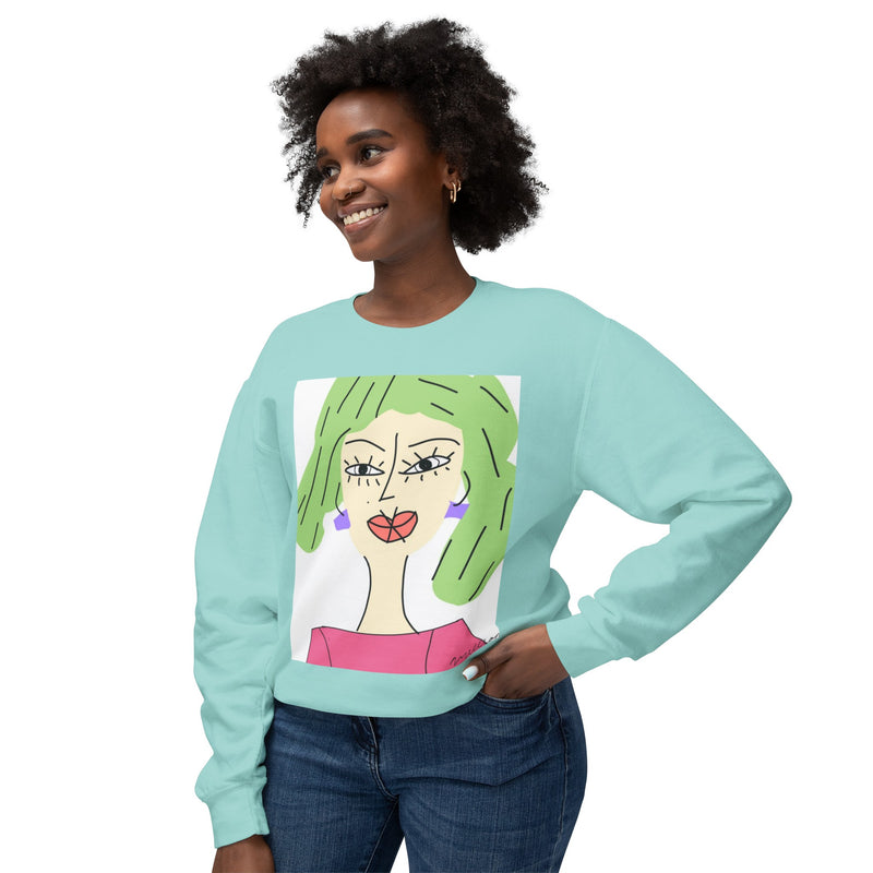 Green Hair Lady Unisex2 Lightweight Crewneck Sweatshirt