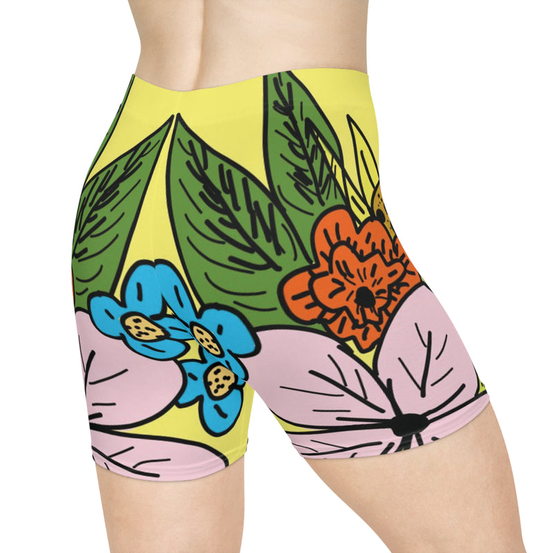 Yellow Flora  Women's Biker Shorts (AOP)