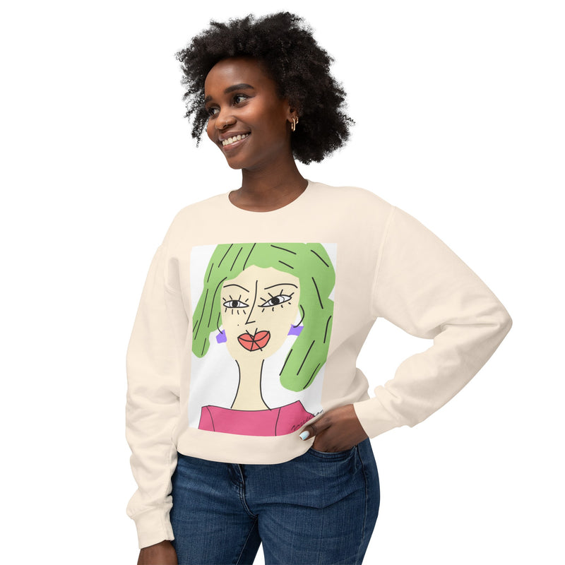 Green Hair Lady Unisex2 Lightweight Crewneck Sweatshirt