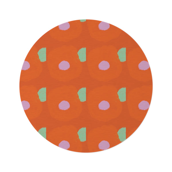 Orange Flora Round Rug