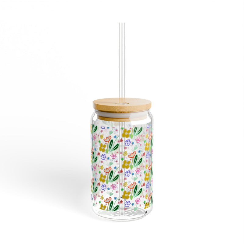 Cute Flower Print Sipper Glass, 16oz