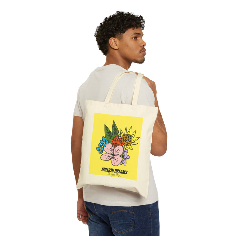 Yellow Flora Cotton Canvas Tote Bag