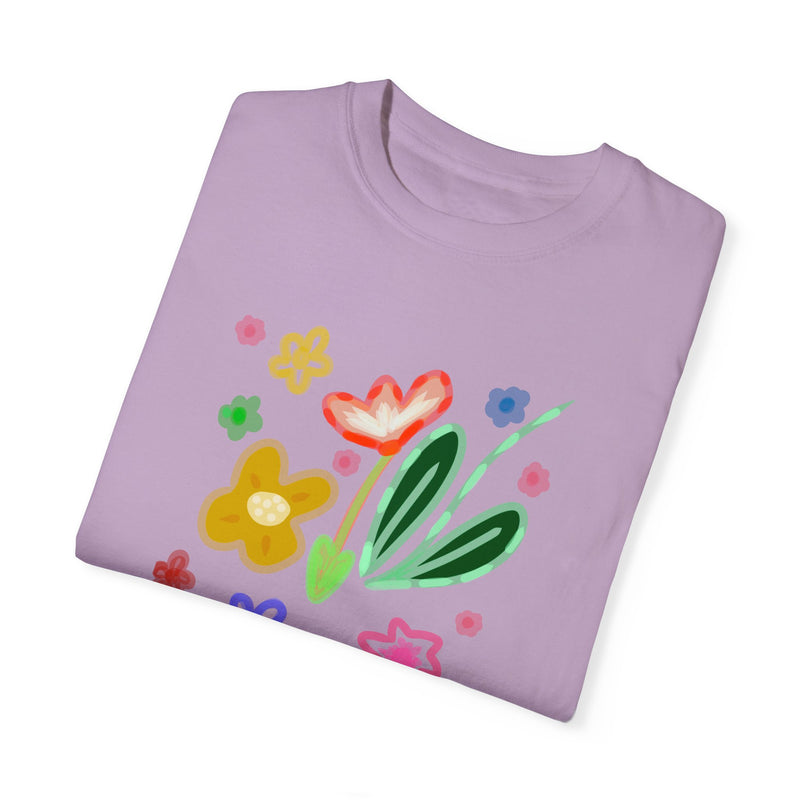 Cute Flowers Print Garment-Dyed T-shirt