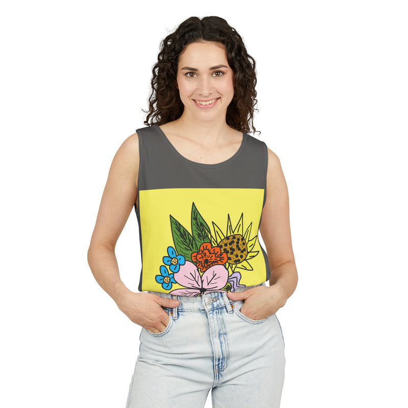 Yellow Flora Unisex Garment-Dyed Tank Top