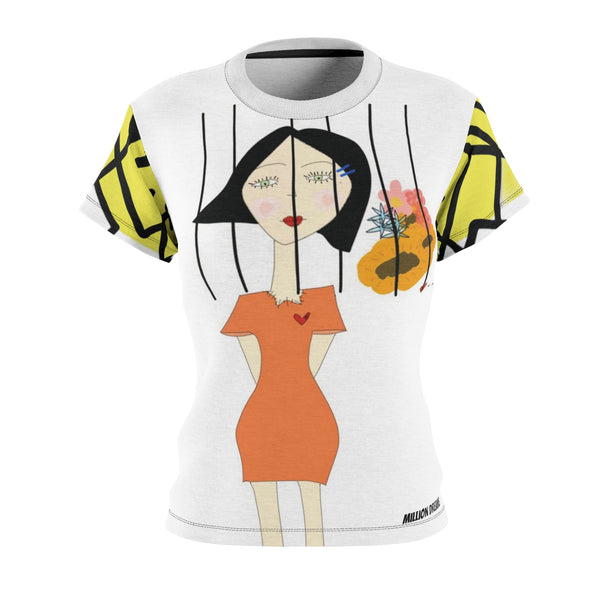 Ashley  Black & Yellow Women's Cut & Sew Tee (AOP)