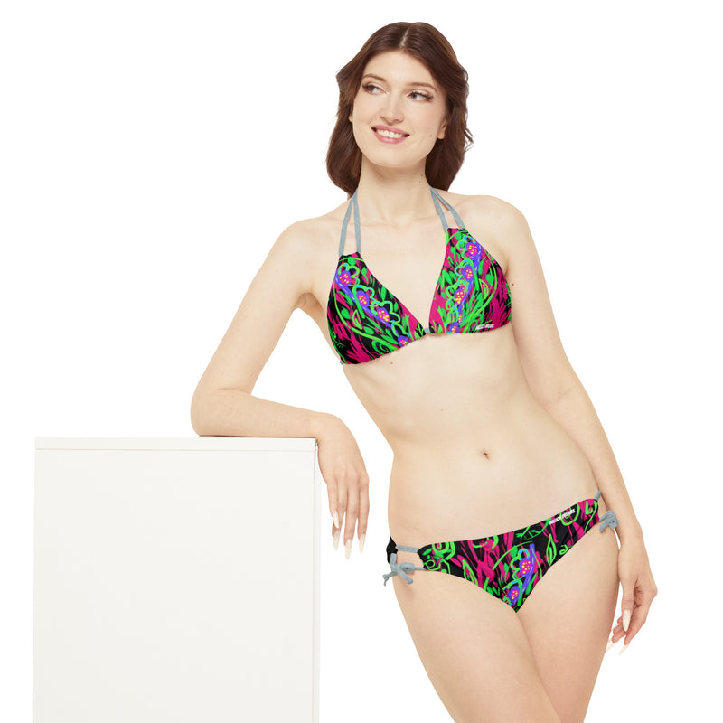 Leafs Neon Strappy Bikini Set (AOP)