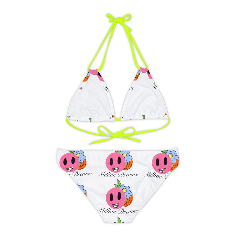 Smiley replicated Grid  Strappy Bikini Set (AOP)