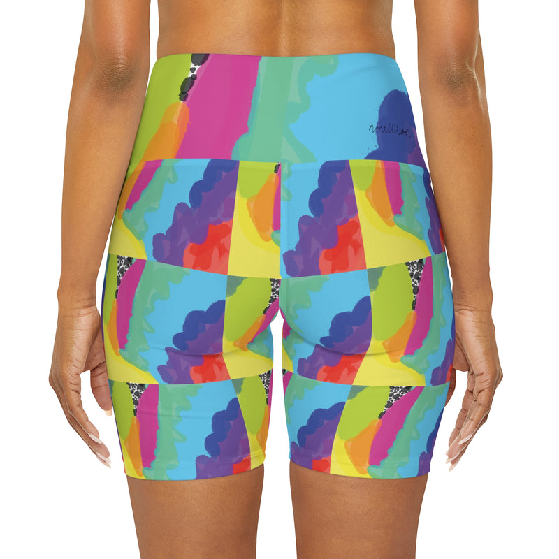 Color Print High Waisted Yoga Shorts (AOP)