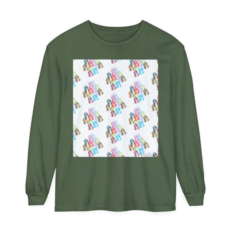 Diff Color Leafs Unisex Garment-dyed Long Sleeve T-Shirt