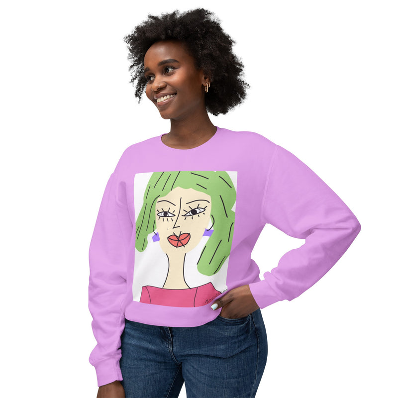 Green Hair Lady Unisex2 Lightweight Crewneck Sweatshirt