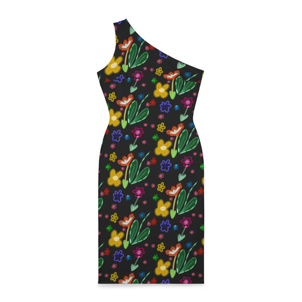 Cute Flower Print Shoulder Dress (AOP)