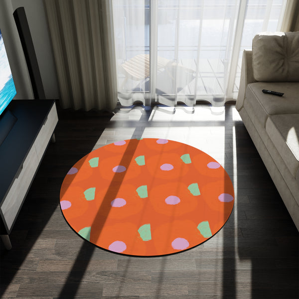 Orange Flora Round Rug