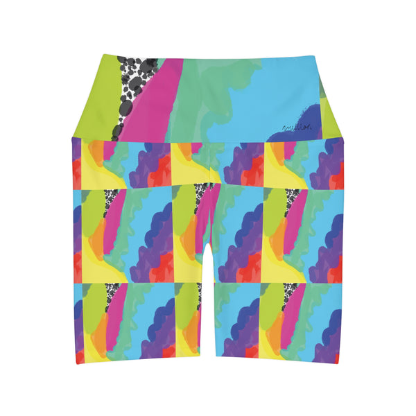 Color Print High Waisted Yoga Shorts (AOP)