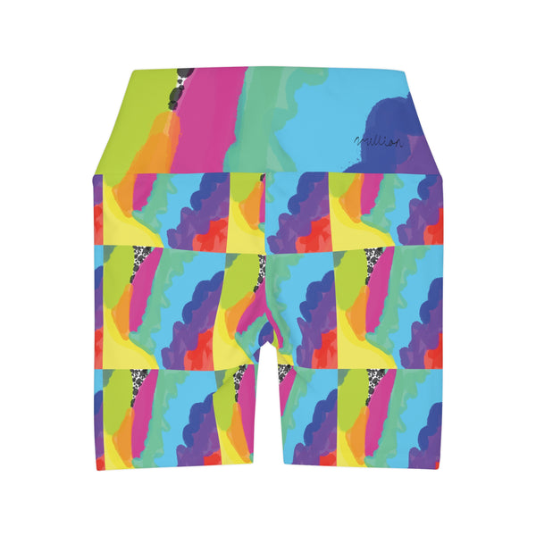 Color Print High Waisted Yoga Shorts (AOP)