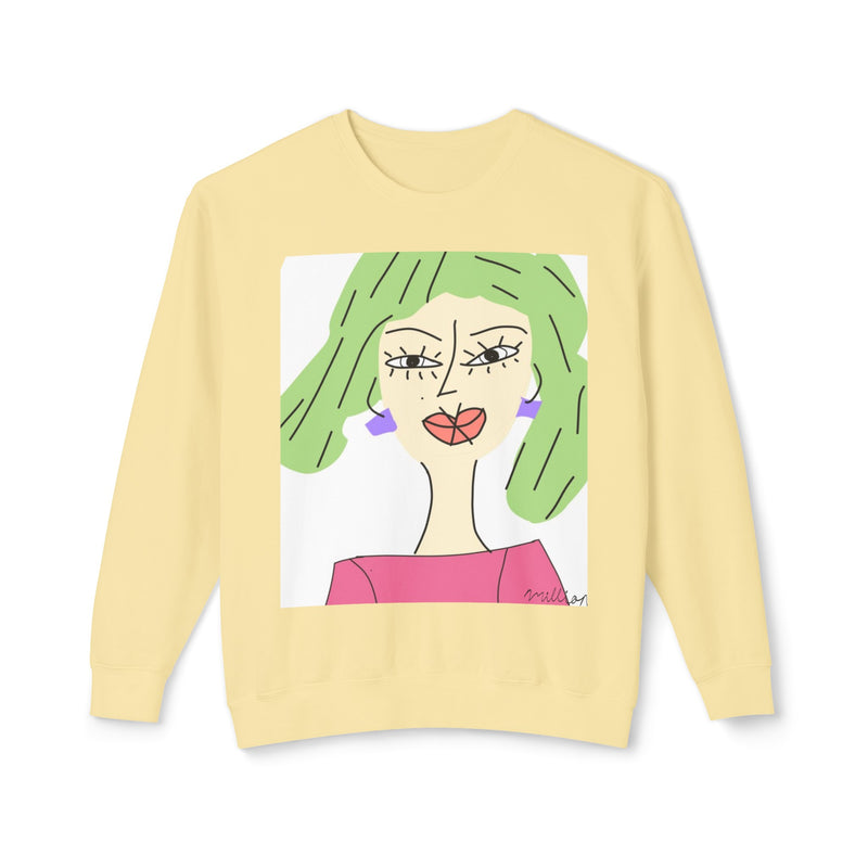 Green Hair Lady Unisex2 Lightweight Crewneck Sweatshirt