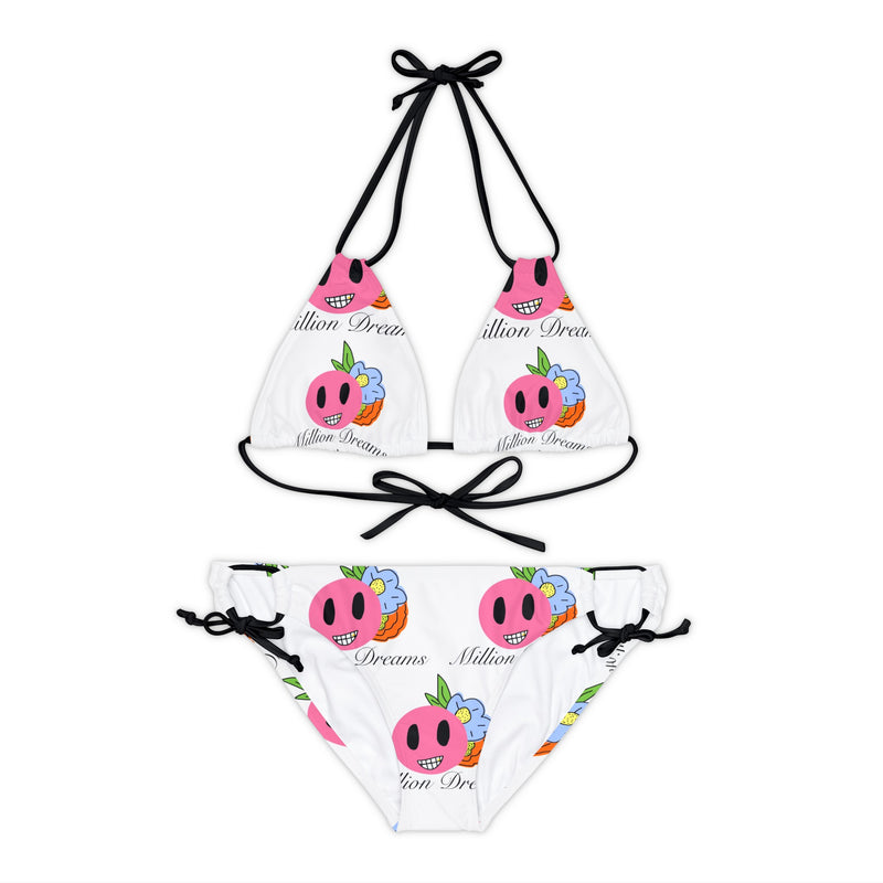 Smiley replicated Grid  Strappy Bikini Set (AOP)