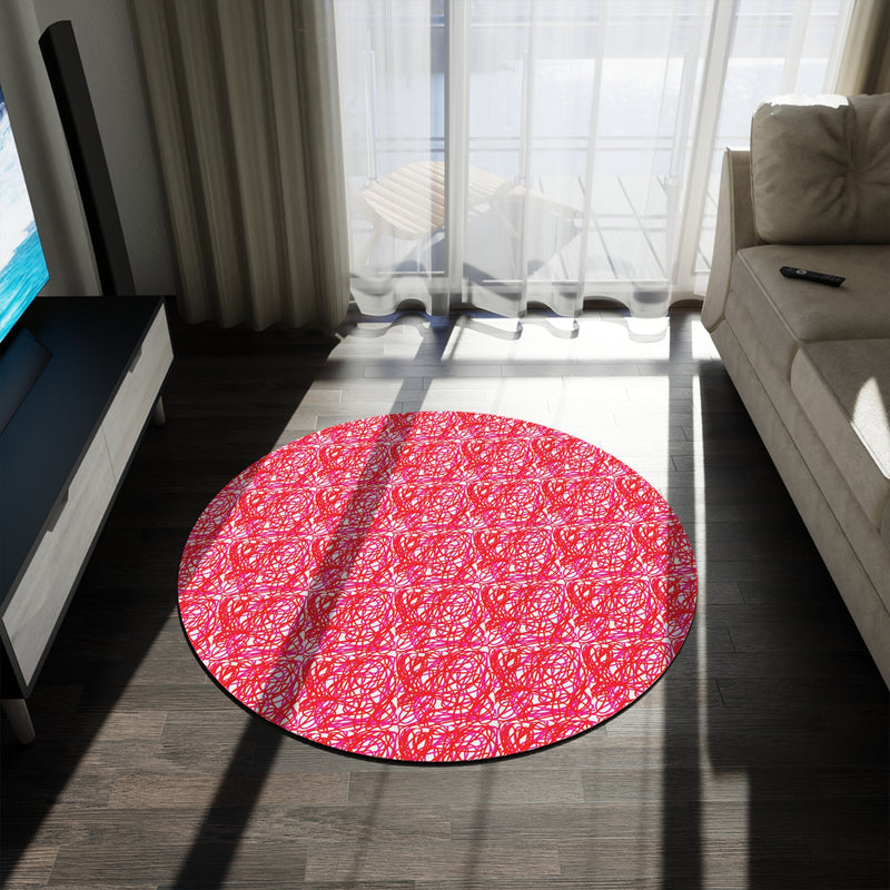 Pink Red Swirly Round Rug