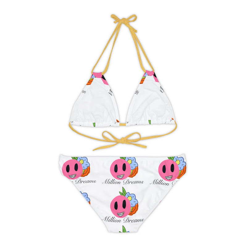 Smiley replicated Grid  Strappy Bikini Set (AOP)