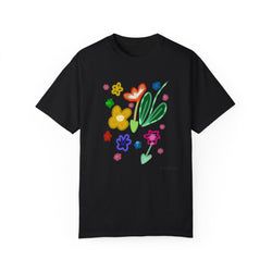 Cute Flowers Print Garment-Dyed T-shirt