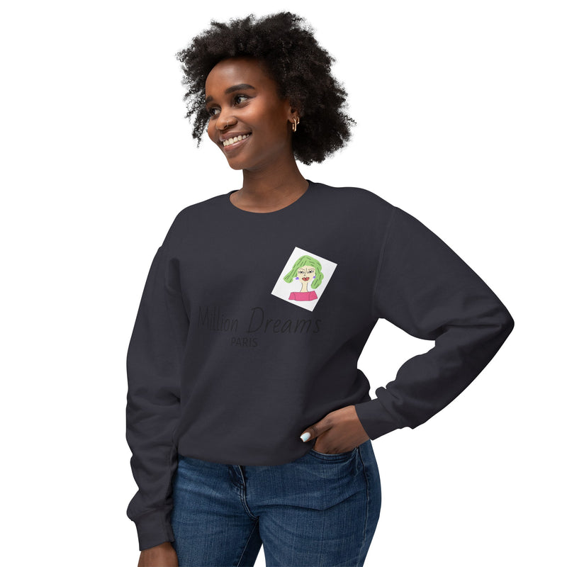 Green hair Lady Unisex Lightweight Crewneck Sweatshirt