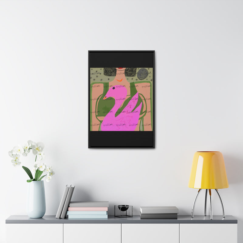 Lady & Flamingo Vertical Frame