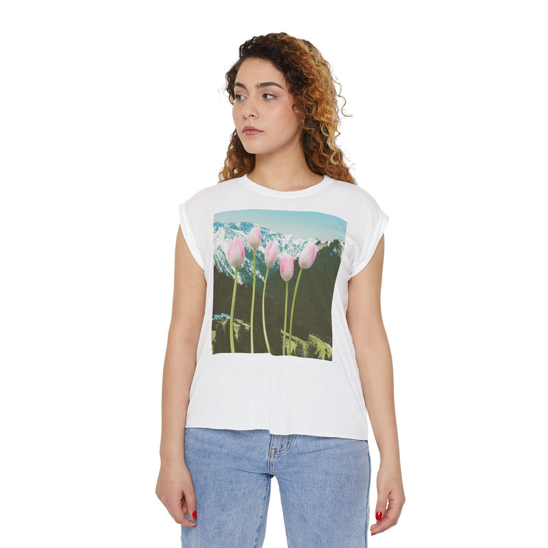 Mountain & Roses Women’s Flowy Rolled Cuffs Muscle Tee