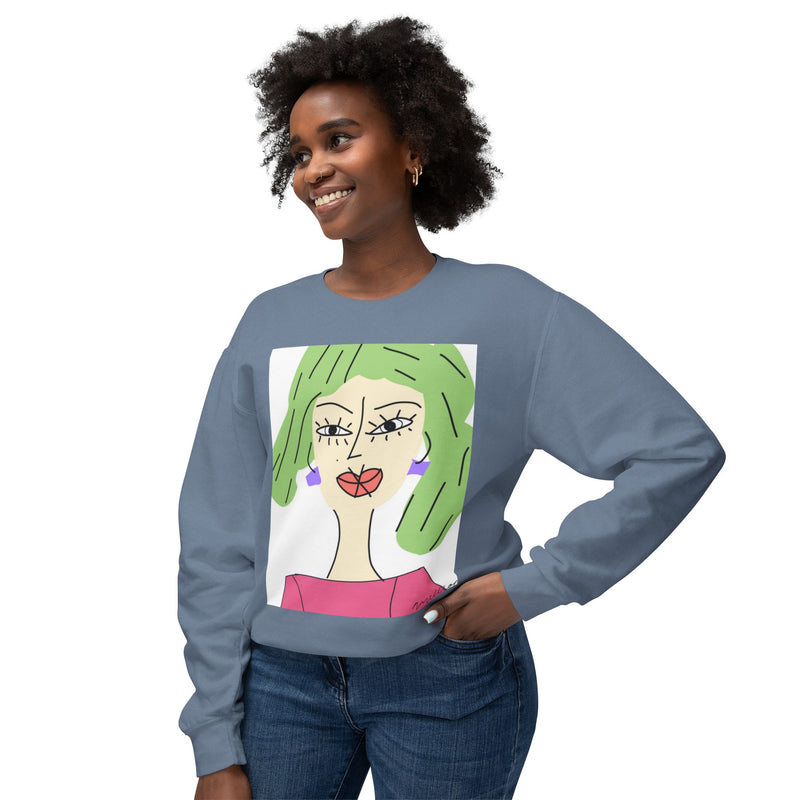 Green Hair Lady Unisex2 Lightweight Crewneck Sweatshirt