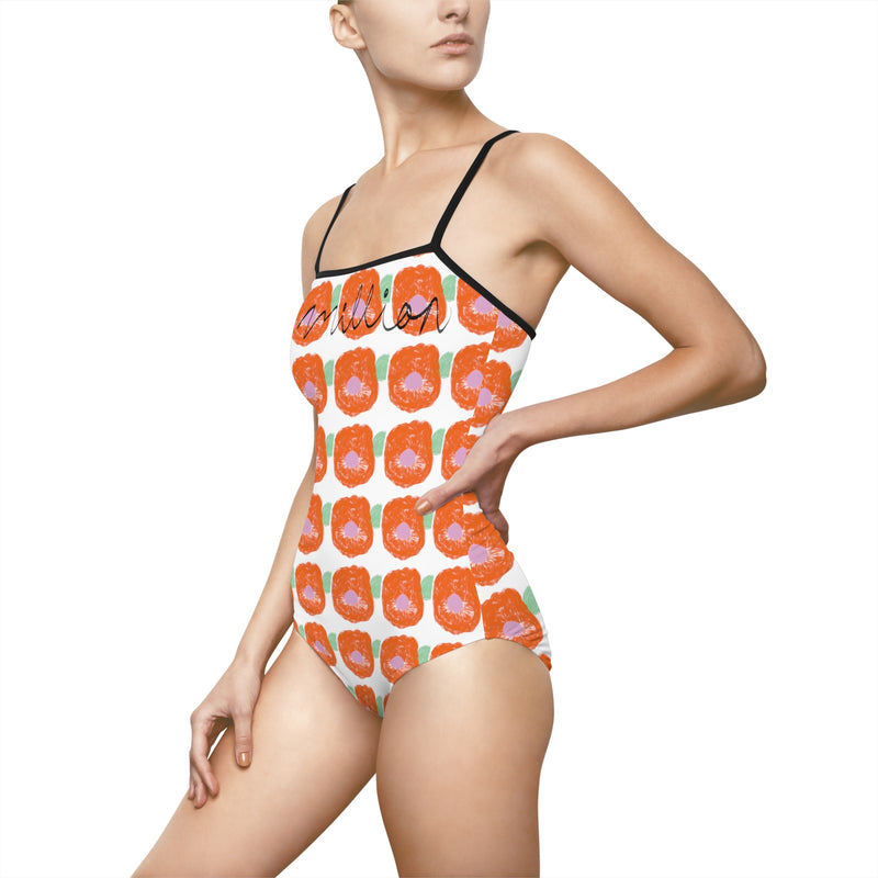 Orange flower Design Women's One-piece Swimsuit (AOP)