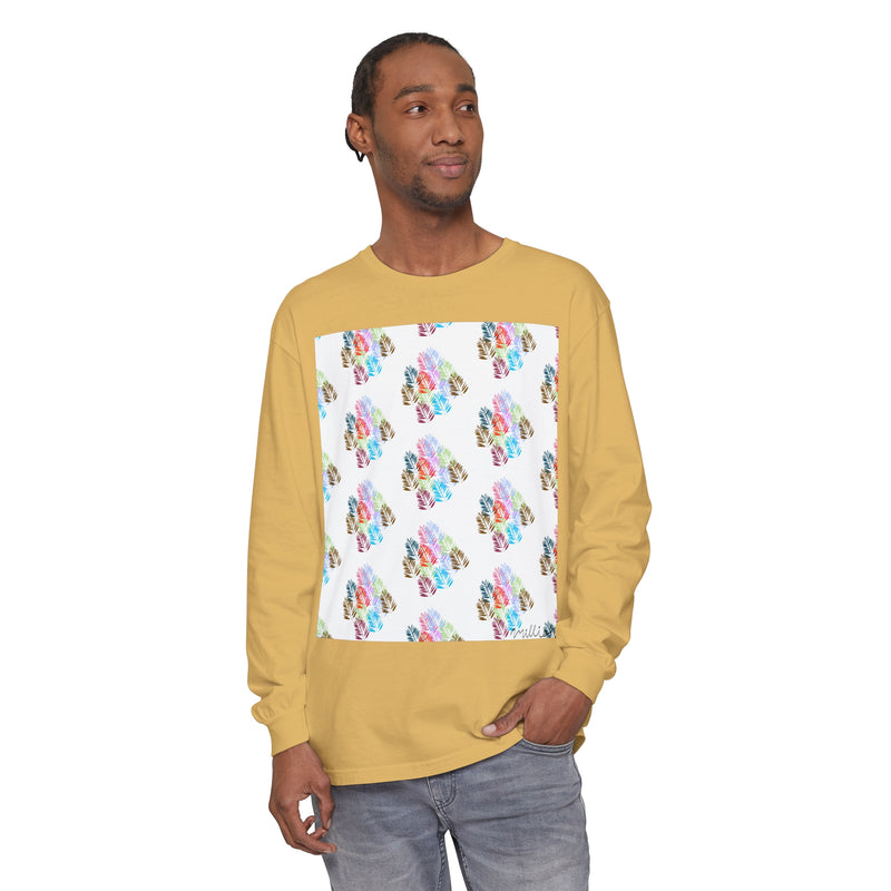 Diff Color Leafs Unisex Garment-dyed Long Sleeve T-Shirt