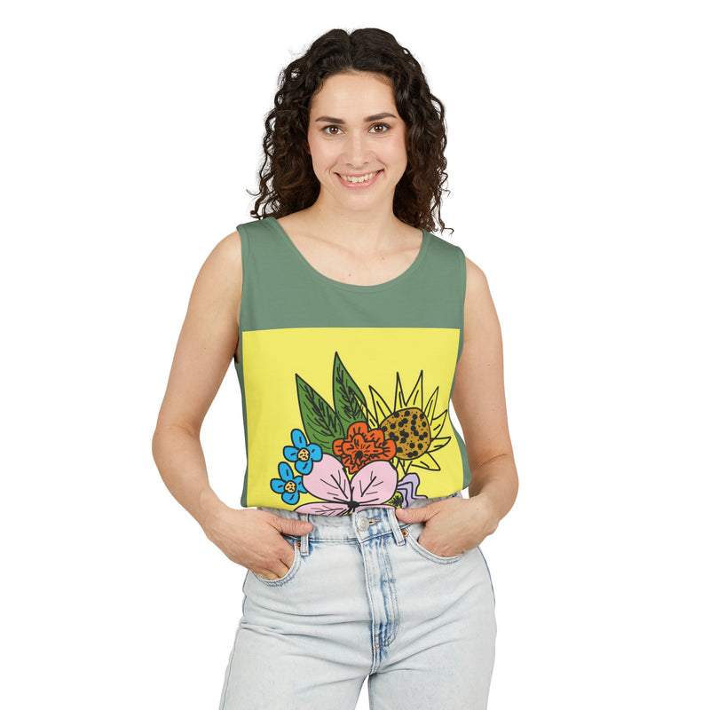 Yellow Flora Unisex Garment-Dyed Tank Top